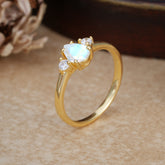 Classic Pear Cut Natural Moonstone Three Stone Promise Ring Four Claw Prong Setting